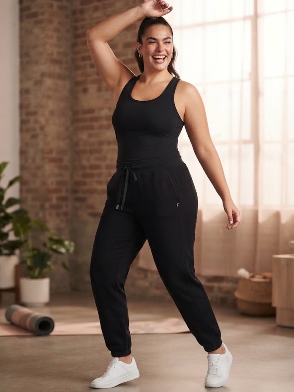 Joy Lab Black Ribbed Detail Joggers Lounge Activewear L